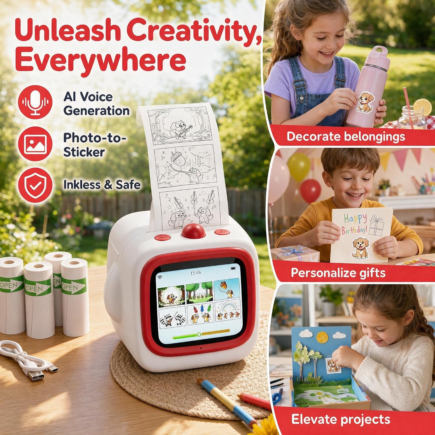AI Voice Printer - Inkless Thermal Sticker Box Maker& App, 6 Art Modes - Image 3